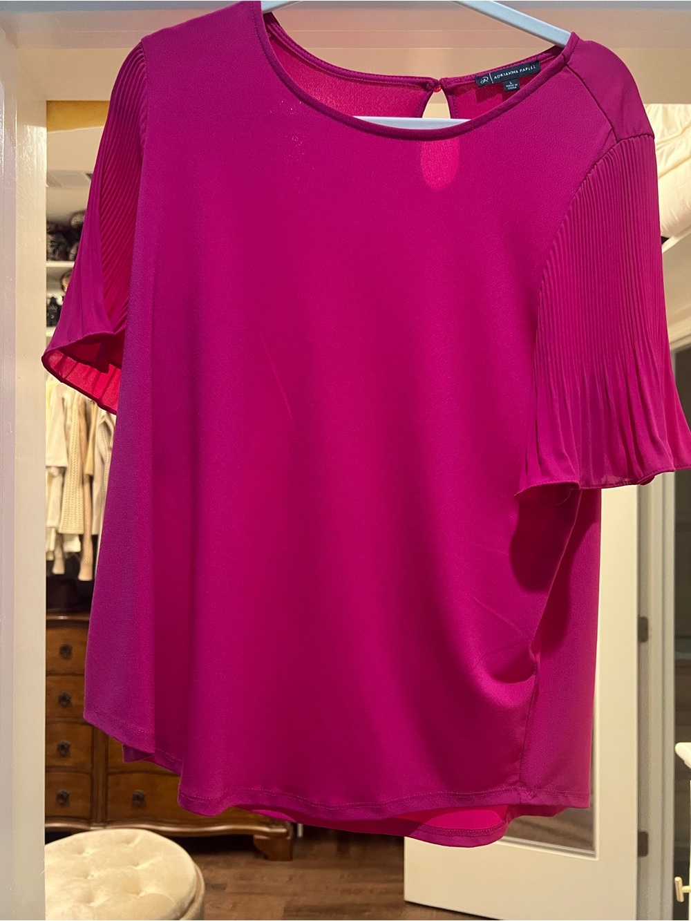 Adrianna Papell Bright Magenta Pleated-Sleeve Blouse